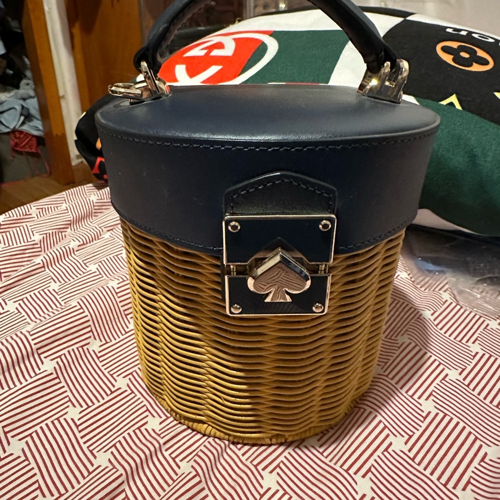 Kate Spade Navy and Tan Wicker Bag